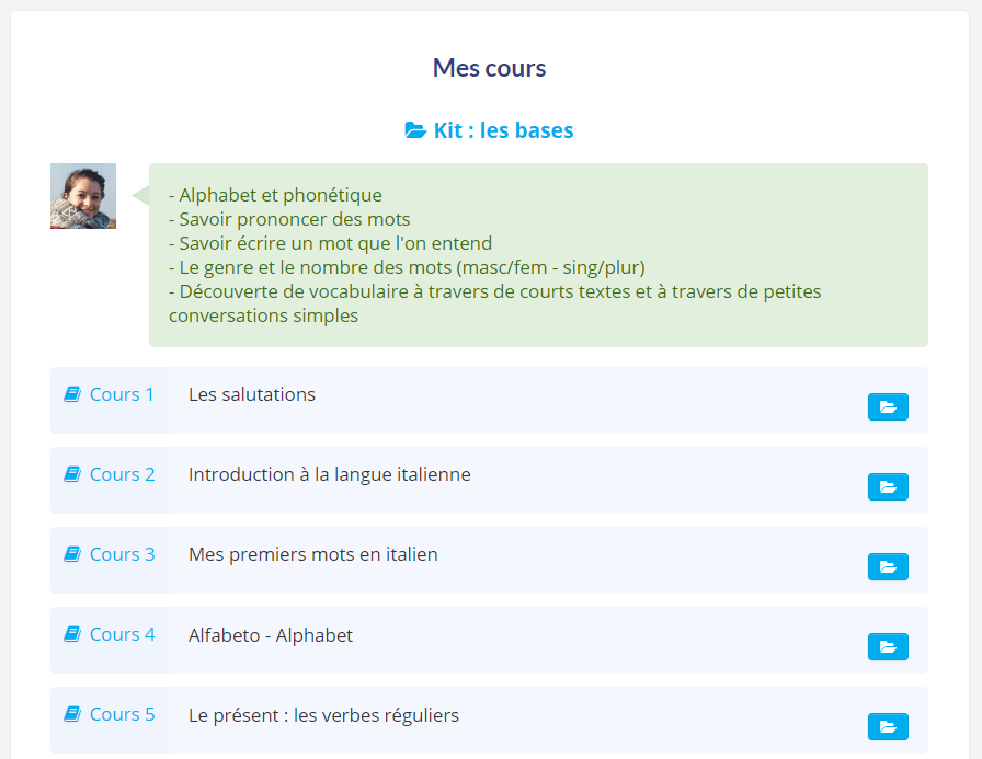 Plateforme de cours à distance - Parlar'italiano